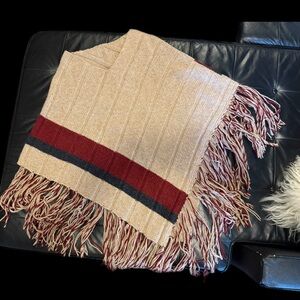 Vintage Burberry Asymmetrical Poncho with Fringe Hem
